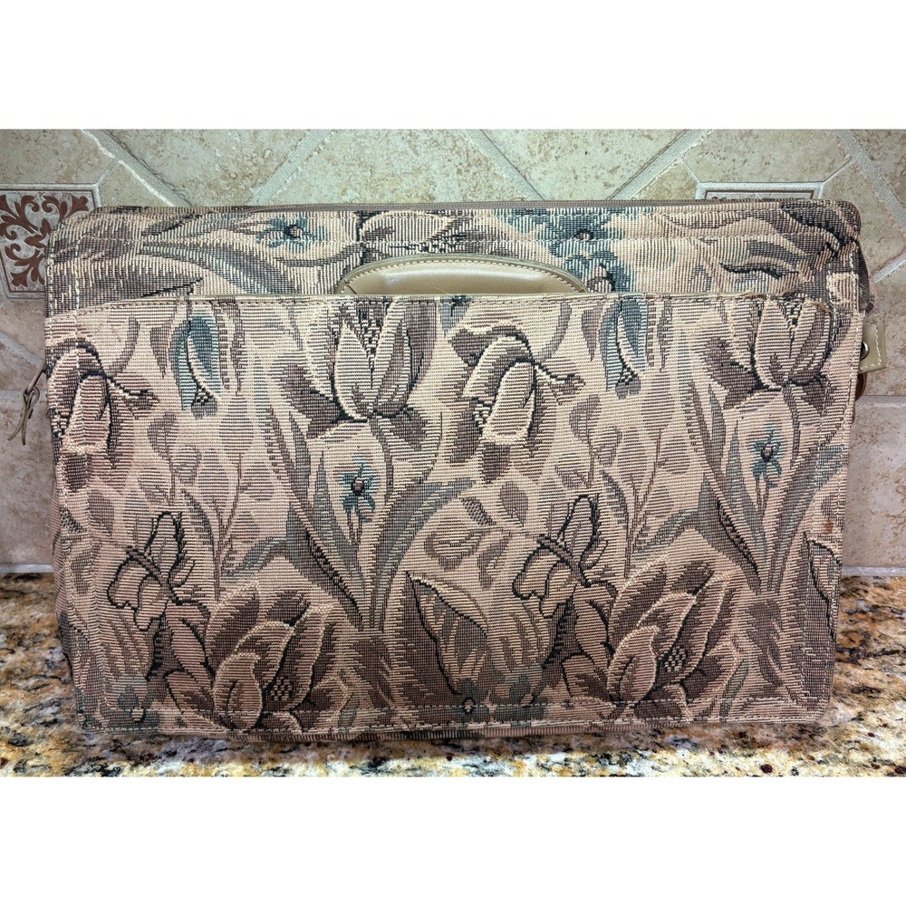 1980s Briefcase Beige Floral Tapestry Carry Case Retro Style - Picture 5 of 11